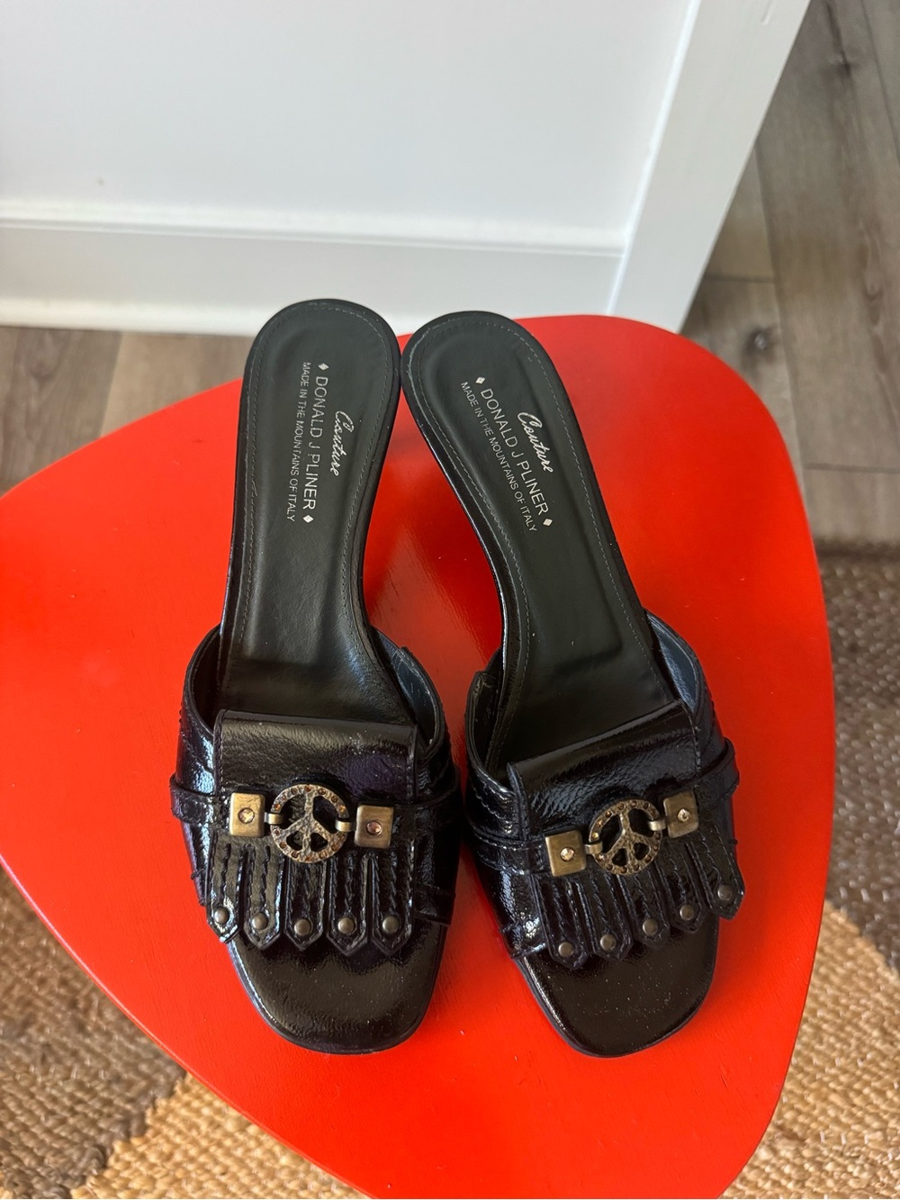 Donald J. Pliner Black Leather Slide Heels